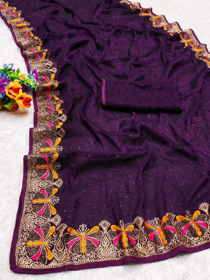 Zari Silk Rin112 Butterfly Sarees  Fancy Work Zari Border Sarees